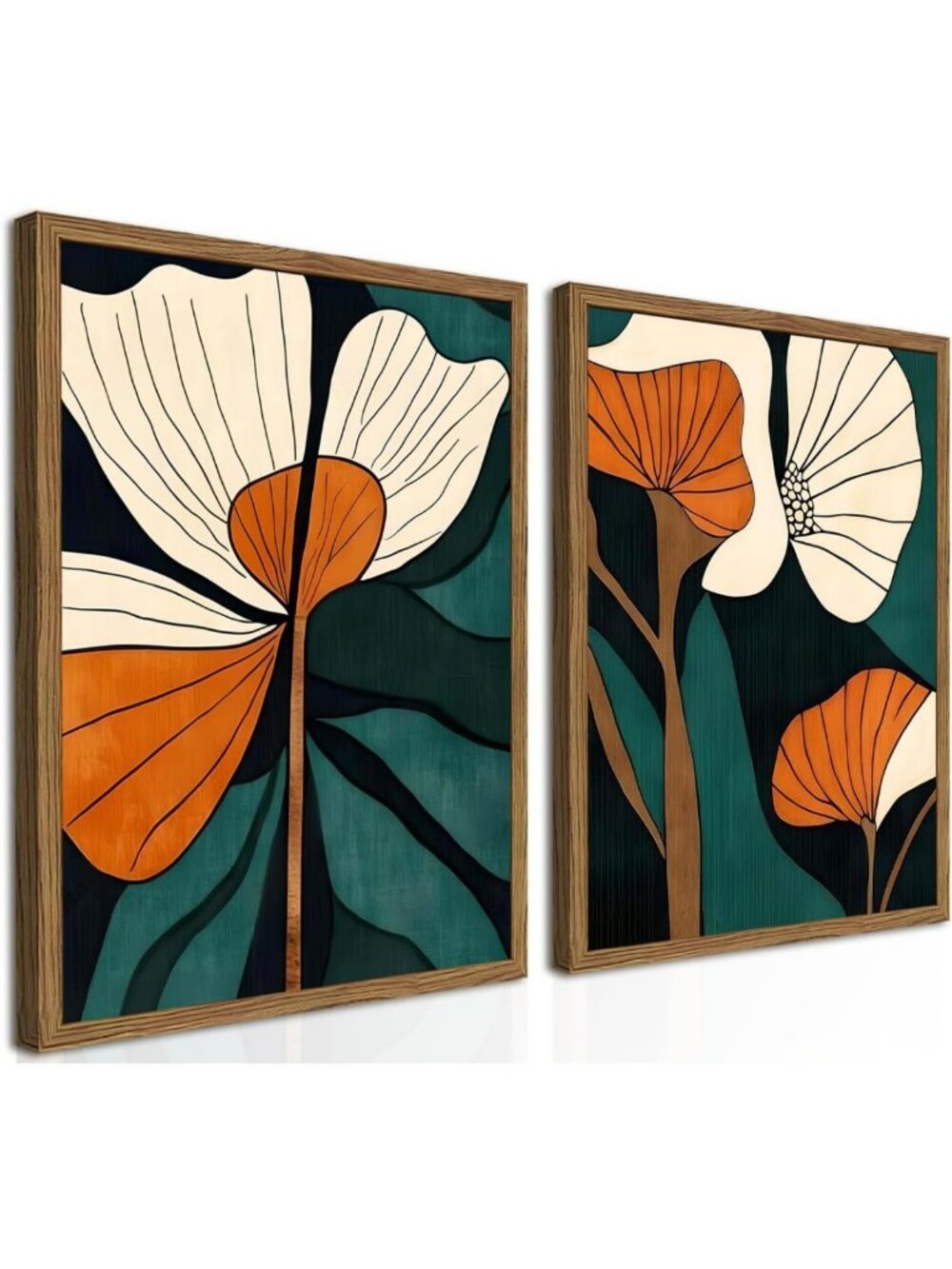Vintage Mid Century Modern Floral Wall Art Set of 2 - Boho Botanical Decor 12x16